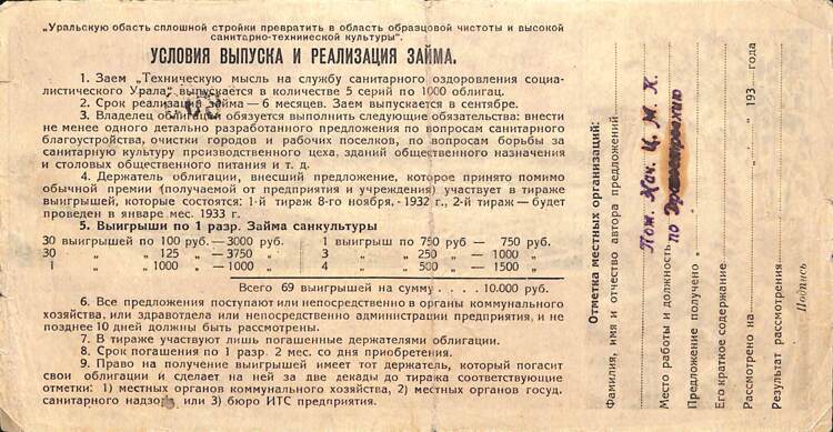 175.1 ОБЛАСТНОЙ ЗАЕМ САНИТАРНОЙ КУЛЬТУРЫ, 1 разряд, 1932 г., тир. 5 000